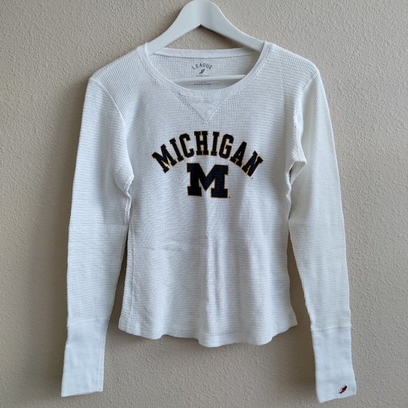 League Michigan Women's White Long Sleeve Basic Tee Size S - Picture 1 of 15
